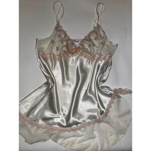 Fairy Goth Satin Embroidered Baby Doll Floral Lace Trim Slip Dress Chemise